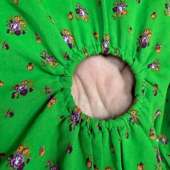 Nasty Gal green Floral Print Cut Out Puff Sleeve Mini Dress Size 8 - Picture 6 of 11